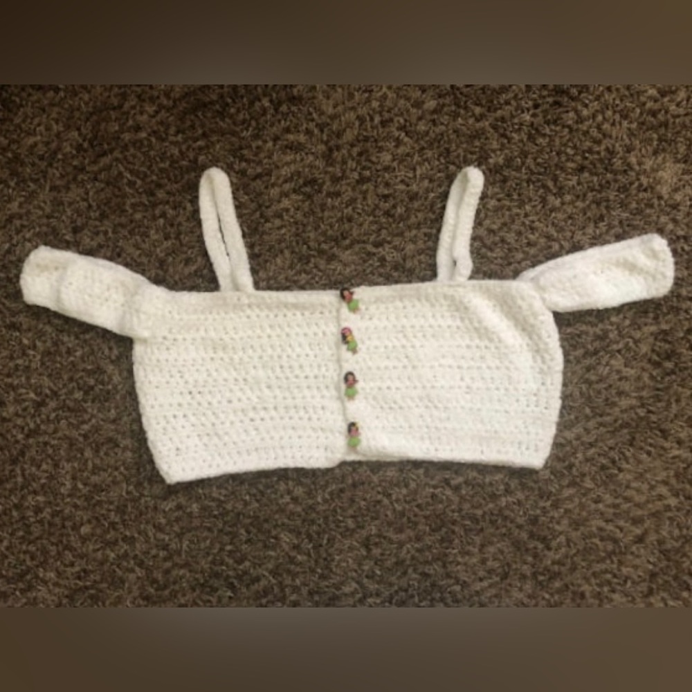 Velvet Crush Crop Top in White with Hula Girl Buttons